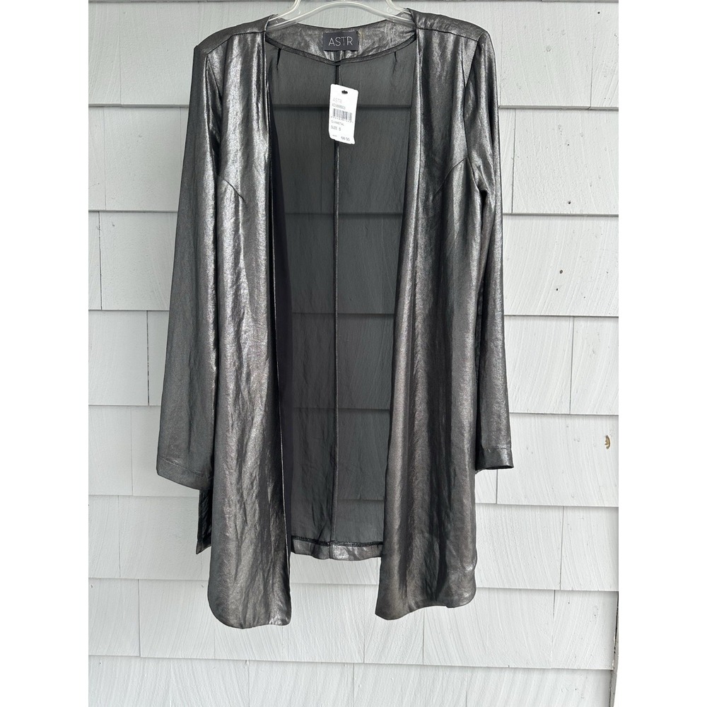 ASTR the‎ Label Gunmetal Metallic Duster Jacket Cardigan NWT Size Small